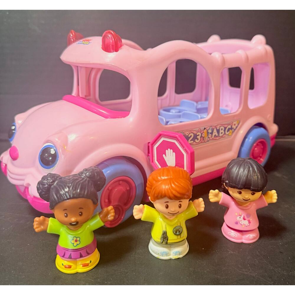 Fisher Price Little People 2005 Musical Pink School BUS Little Movers